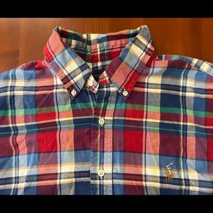 RALPH LAUREN Large Men's L/S Button Down Oxford Shirt Multicolor Plaid Red Blue